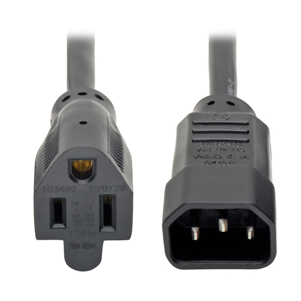 Cordon d’alimentation Tripp Lite NEMA 5-15R vers C14, 13 A, 125 V, 16 AWG, 1 pi (0,31 m), noir (P002-001-13A)