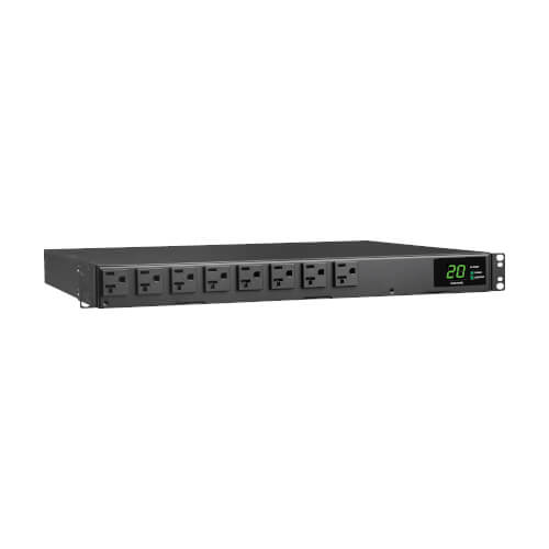 PDU à transfert automatique (ATS) avec compteur local Tripp Lite PDUMH20ATS monophasé 120 V 1,92 kW, 16 prises 5-15/20R, doubles entrées L5-20P/5-20P, cordons de 12 pi, 1U, conforme TAA