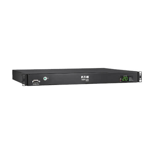 PDU à transfert automatique (ATS) avec compteur local Tripp Lite PDUMH20HVATS monophasé 200-240 V 3,8 kW, prises 8 C13 et 2 C19, doubles entrées C20, cordons de 12 pi, 1U, conforme TAA