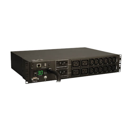 PDU surveillé Tripp Lite PDUMNH30HV monophasé 5,5 kW avec interface LX Platform, prises 208/230 V (12 C13 et 4 C19), L6-30P, cordon de 12 pi (3,66 m), 2U pour rack, conforme TAA