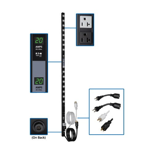 PDU avec compteur local Tripp Lite PDUMV40 monophasé 3,8 kW, double circuit, prises 120 V (32 5-15/20R), L5-20P/5-20P, cordon de 10 pi (3,05 m), 0U vertical