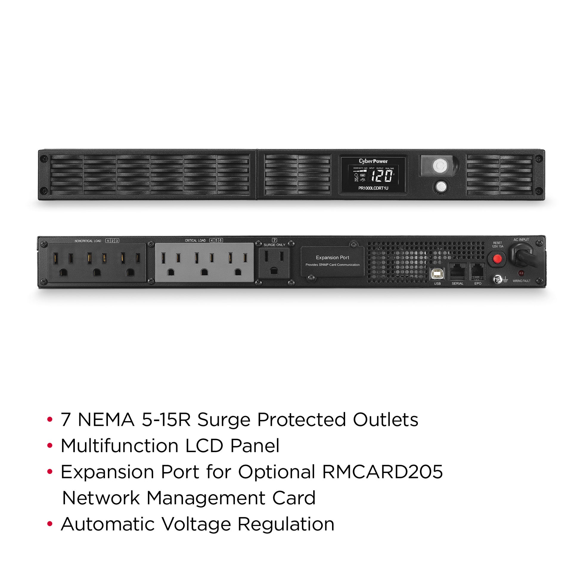 CyberPower PR1000LCDRT1U 1000VA / 800W Line Interactive UPS (Rack/Tower) — Left angle