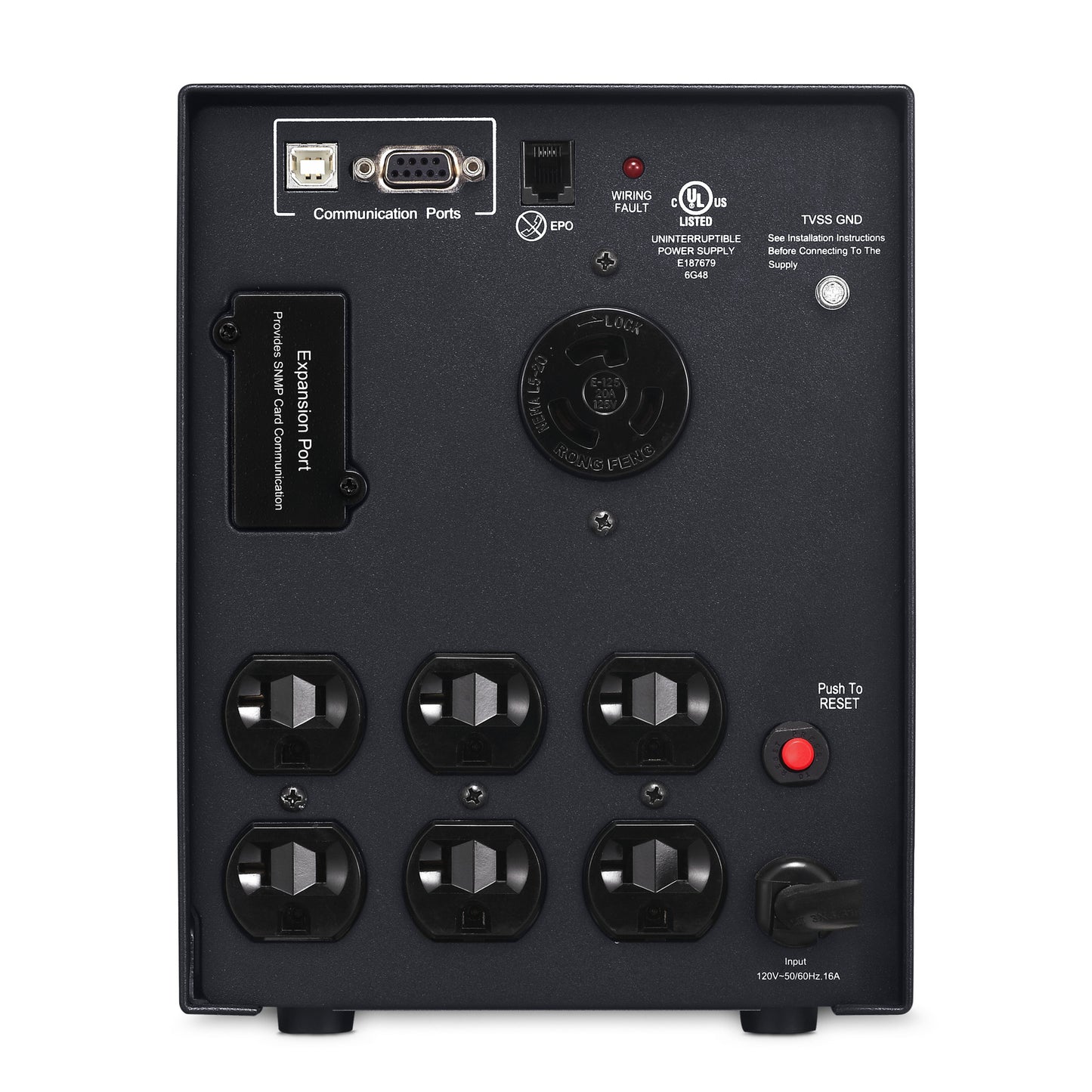 CyberPower PR2200LCDSL 2070VA / 1980W Line Interactive UPS (Mini-Tower) — Rear view