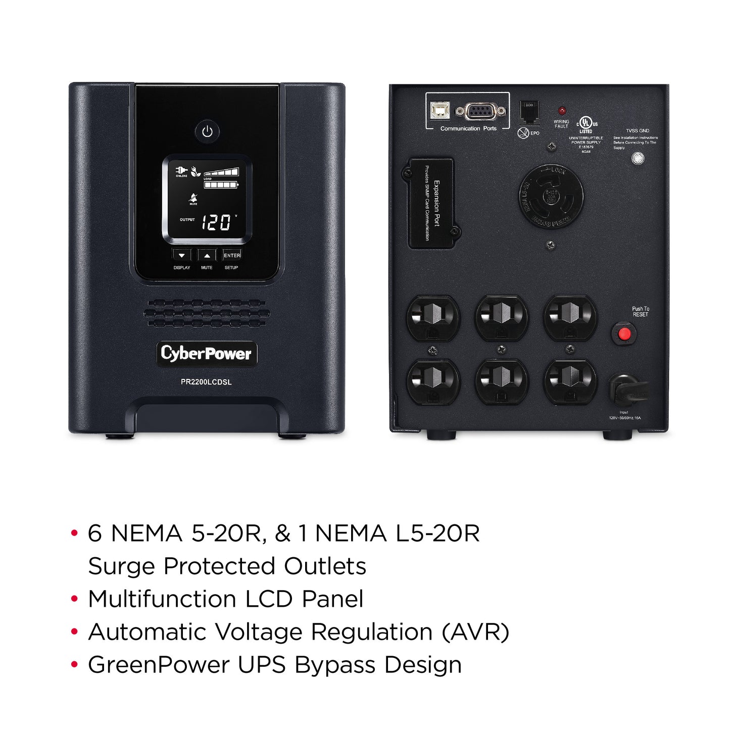 CyberPower PR2200LCDSL 2070VA / 1980W Line Interactive UPS (Mini-Tower) — Feature detail