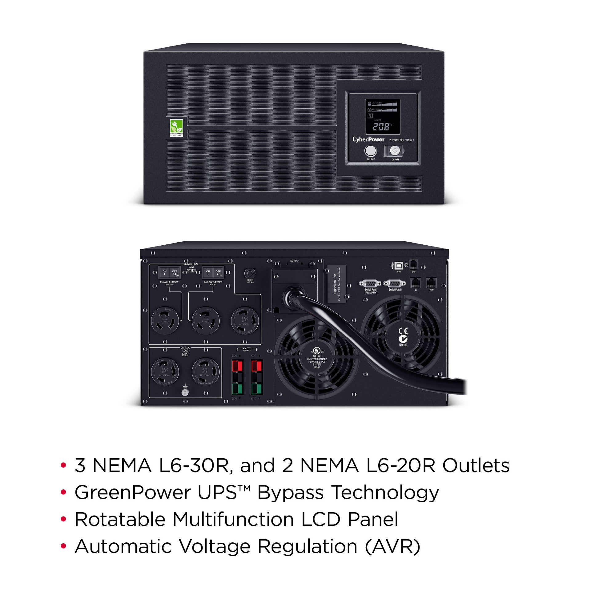 CyberPower PR5000LCDRTXL5U 5000VA / 4500W Line Interactive UPS (Rackmount (5U)) — Front view
