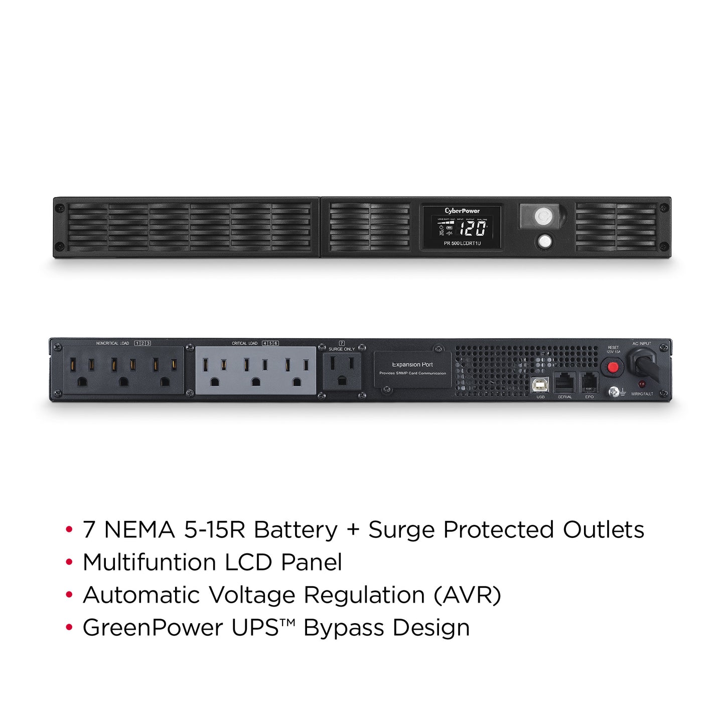 CyberPower PR500LCDRT1U 500VA / 400W Line Interactive UPS (Rack/Tower) — Right angle