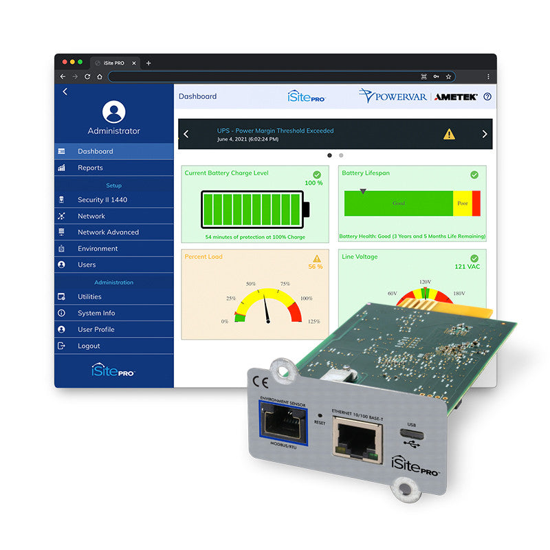 Carte longue de gestion réseau Powervar iSite PRO 3000L-01