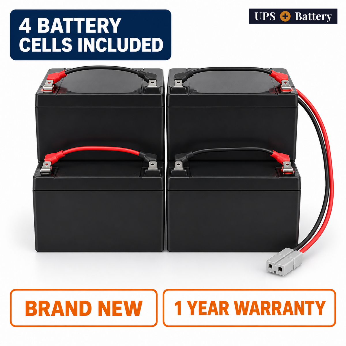 UPSPlusBattery compatible APCRBCV201 replacement battery set with 4 battery cells, brand new, 1 year warranty