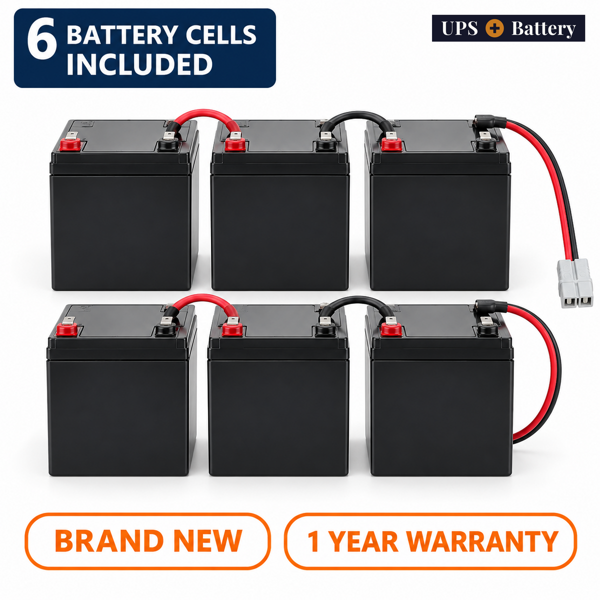 UPSPlusBattery compatible APCRBCV202 replacement battery set with 6 battery cells, brand new, 1 year warranty