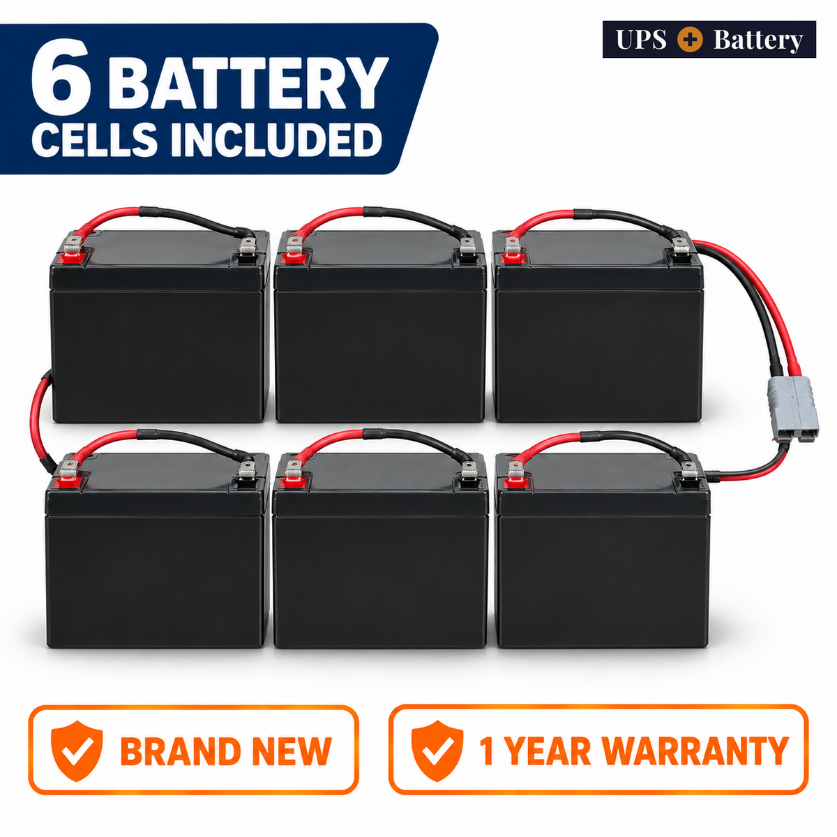 UPSPlusBattery compatible RBC72S replacement battery set with 6 battery cells, brand new, 1 year warranty