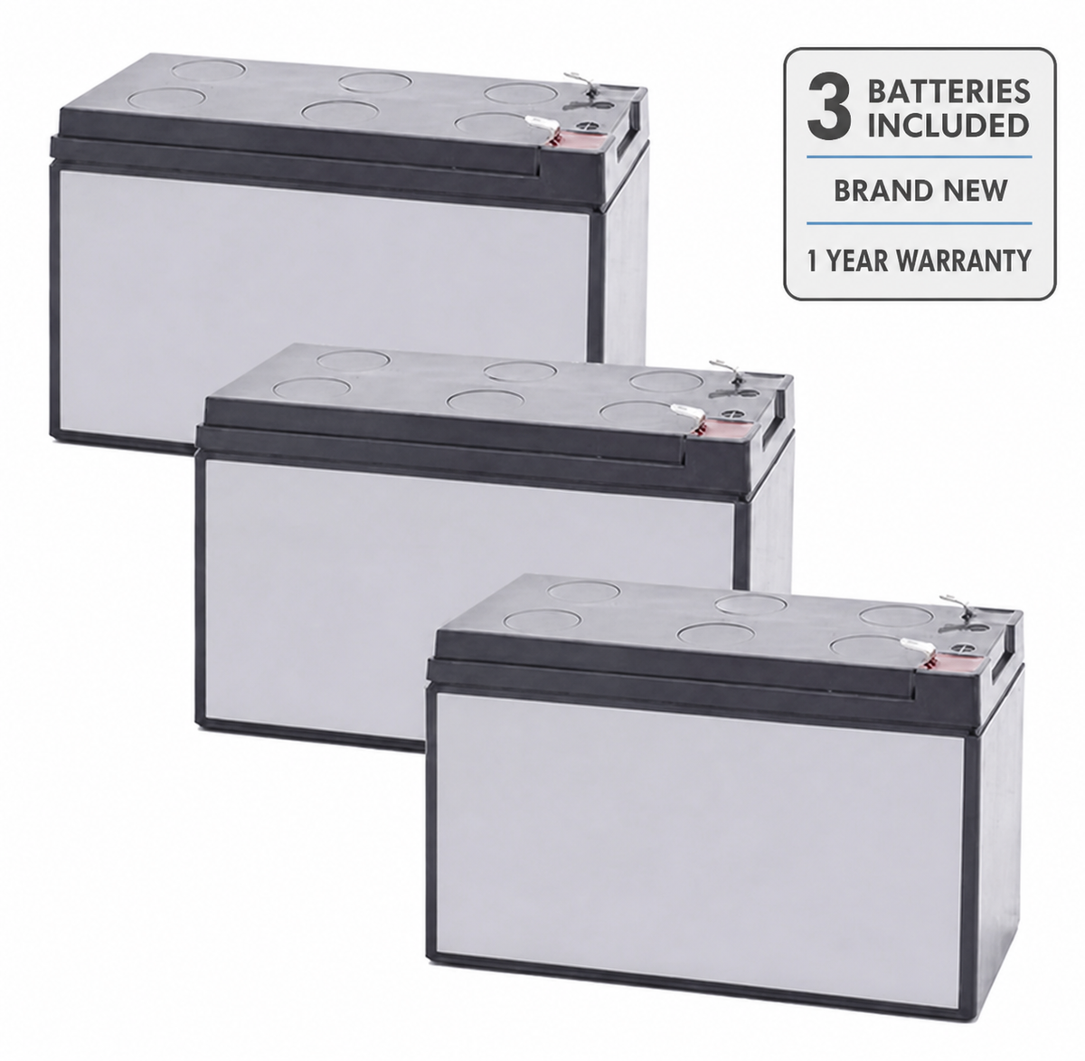3 batteries included, brand new, 1 year warranty